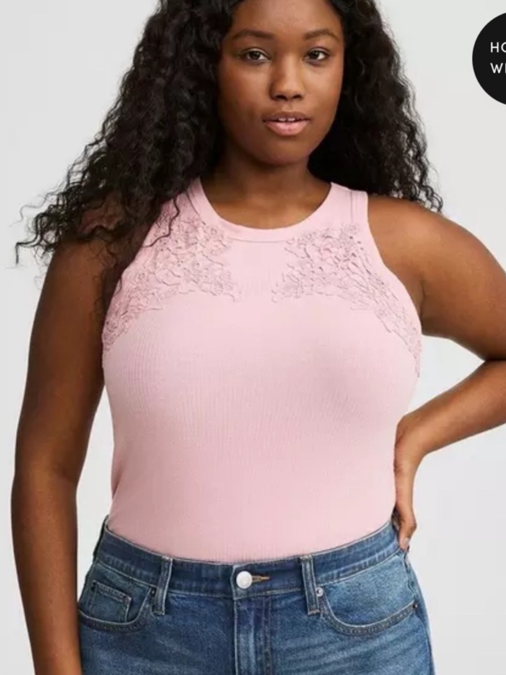 torrid Dusty Rose Lace Appliqué Ribbed Tank